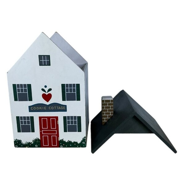 Vintage Cookie Cottage Canister Hand Painted Wood Container Dutch Farmhouse - Picture 7 of 16